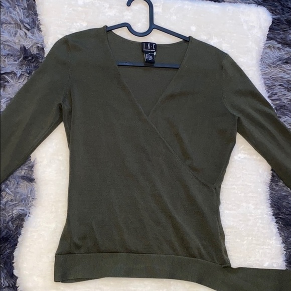 Macy’s I.N.C Olive Green V-neck  sweater S - Picture 1 of 10